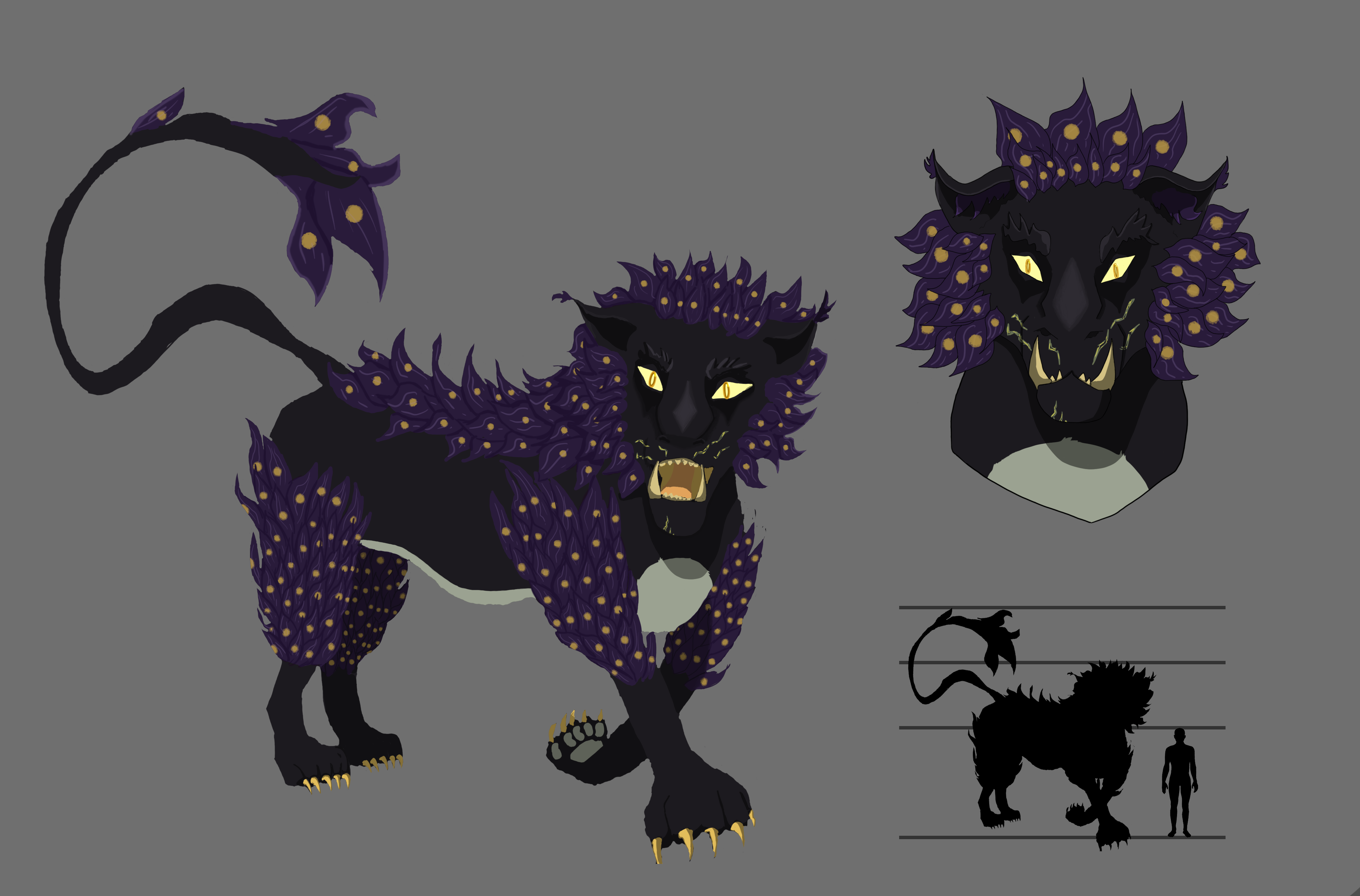 A concept design for a purple and black lion